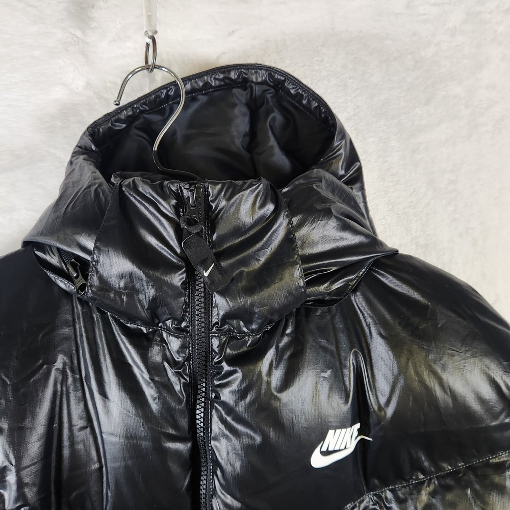Nike Therma-Fit Long Puffer Coat Womens L Black Full Length Hooded Down Jacket - Picture 4 of 12